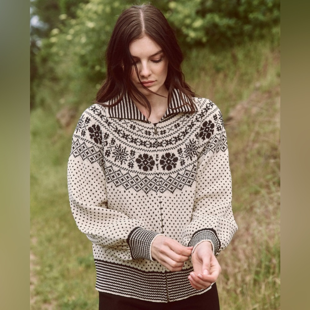 THE GREAT. The Ranch Cardigan Snow Day Fair Isle Size M
